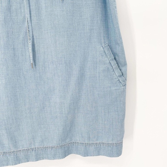 Madewell Chambray Lace Up Shift Dress Sz S Blue Light Wash Sleeveless Pockets - Picture 3 of 7